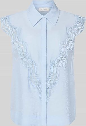 Copenhagen Muse Blusentop mit Lochstickerei Modell COLE in Hellblau, Gr&ouml;&szlig;e XL