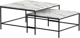 Vicco Conjunto De Mesas De Centro Ramio, Blanco/negro, 80 X 80 Cm 2 Partes, Vicco