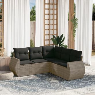 vidaXL Juego De Sof&aacute;s Jard&iacute;n Con Cojines 5 Pzas Rat&aacute;n Sint&eacute;tico Gris Vidaxl