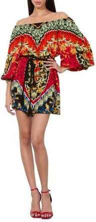 Alice & Olivia Artemis Print Off the Shoulder Long Sleeve Belted Minidress in Love Note at Nordstrom Rack, Size X-Large