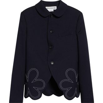 Comme Des Gar&ccedil;ons Floral Embroidered Gabardine Cutaway Jacket in Navy at Nordstrom, Size Medium