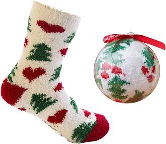 Generic Christmas Fluffy Socks Mens Womens, Winter Warm Socks With Baubles For Xmas Decorations, Thermal Cotton Ankle Novelty Christmas Advent Calendar Decora