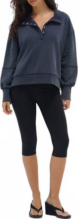 LnA Hallie Snap Collar Pullover Sweatshirt In Washed Navy