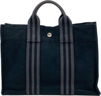 Herm&egrave;s Black Canvas Tote Bag (Pre-Owned)
