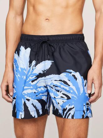 Tommy Hilfiger Swim Trunks Men Navy Tropical Print Drawstring Waist FTS940