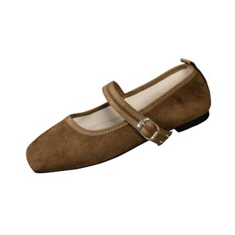 Generic Mary Jane Shoes for Women Wide Fit Comfortable Pumps Shoes Solid Color Lightweight Breathable Casual Foldable Ballet Flats Work Outdoor Brown