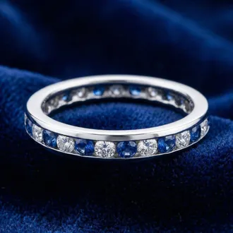 Pompeii3 1 1/2ct Diamond & Sapphire Eternity Ring 14K White Gold Size Selectable