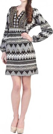 Papillon Navaho Print Long Sleeve Yoke Dress In Grey
