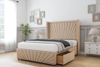 Sloomy Rutherford Plush Divan Set No Drawers-54 Wingback-Footboard in Stone | Size: Single