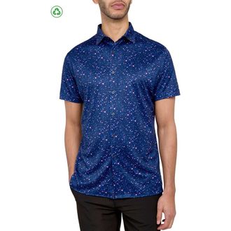 Con.Struct Regular Fit Paint Splatter Print Recycled Performance Golf Button-Down Shirt in Navy at Nordstrom, Size Xx-Large
