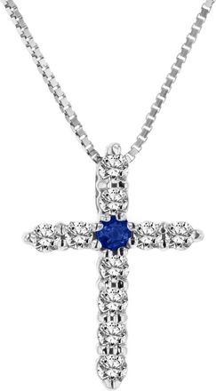 Diana M. Jewels 0.18ctw Sapphire and Diamond Cross Pendant in 14k White Gold