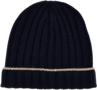 Brunello Cucinelli Ribbed Cashmere Beanie - Navy