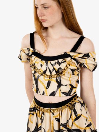 Elisabetta Franchi Top in seta con accessorio catena panna