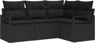 vidaXL Juego De Sof&aacute; Con Coj&iacute;n 4 Pcs Negro Rat&aacute;n Sint&eacute;tico Vidaxl