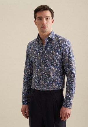 Seidensticker Flanellhemd SEIDENSTICKER Slim, Herren, Gr. XL (43), normale &Auml;rmell&auml;ngen, blau (dunkelblau), 100% Baumwolle, bedruckt, slim fit, 2-Knopf-Manschette, H