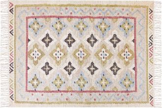 Beliani Beliani - Alfombra De Yute Beige Verde Azul Marr&oacute;n Rosa 140 X 200 Cm A Mano Borlas Terkos