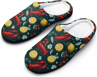 Generic Lobster Lemon Funny Mens Cotton Slippers Soft Non-Slip Rubber Sole House Slipper Indoor Outdoor