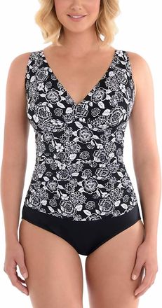 Swim Solutions Mini Picks Printed Tummy Control One Piece Swimsuit In Black/white