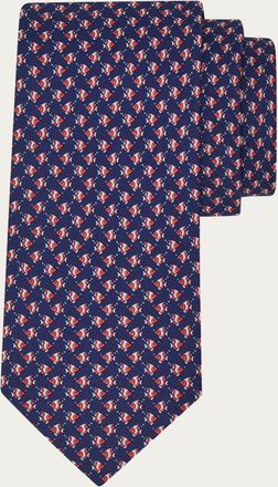 Ferragamo Men Mini fish print silk tie Blue
