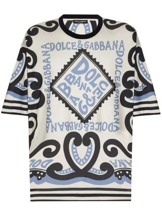 Dolce & Gabbana Marina-print silk T-shirt - men - Silk - L - White
