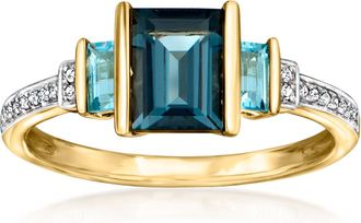 Ross-Simons London and Swiss Blue Topaz Ring With Diamond Accents in 14kt Yellow Gold