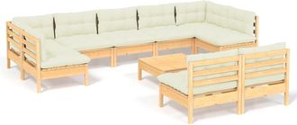 vidaXL Muebles De Jard&iacute;n 10 Pzas Y Cojines Madera Maciza De Pino Crema Vidaxl