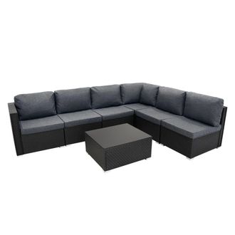 MonsterShop Rattan Modular 7 Piece Furniture Set - Black