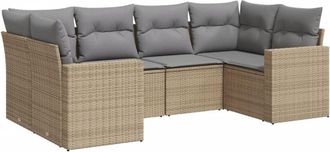 vidaXL Juego De Sof&aacute;s Jard&iacute;n Con Cojines 6 Pzas Rat&aacute;n Sint&eacute;tico Beige Vidaxl