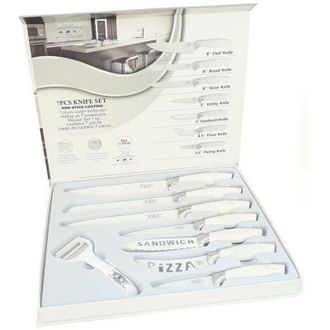 Trade Shop Trade Shop - Set 7 Steel Kitchen Knives Non-slip Handle Multiple Peeled White