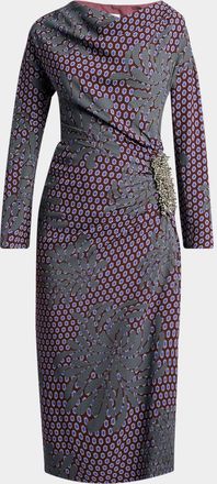 Dries Van Noten Didi Embellished Ruched Long-Sleeve Dress