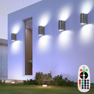ETC Shop Set Di 4 Luci Da Parete A Led Rgb Alu Up Down Lampade Da Esterno Per Facciate Patio Telecomando Dimmerabile