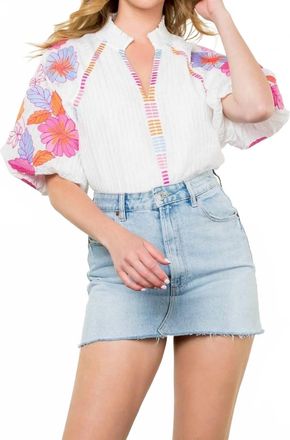 THML Clothing Embroidered Puff Sleeve Top In White