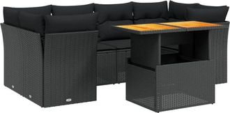 vidaXL Set De Comedor De Jard&iacute;n 7 Pzas Y Cojines Rat&aacute;n Sint&eacute;tico Negro Vidaxl