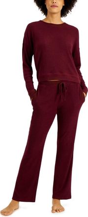 Alfani Womens Ribbed Wide Leg Pajama Set In Port Royale