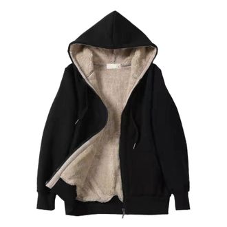 Generic Ladies Plain Hoodie Winter Warm Fleece Lined Zip Up Jacket Coat for Women Sweatshirt Black