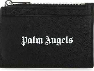 Palm Angels Zwarte Leren Kaarthouder Zwart - Heren - Portefeuilles - Zwart - ONE Size - Leer - Accessoires