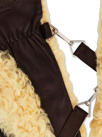 Bottega Veneta Mens Teddy Shearling And Leather Logo Gloves Beige Accessories >