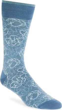 Bugatchi Floral Mercerized Cotton Blend Dress Socks in Cobalt at Nordstrom
