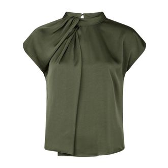 Neo Noir Elegante Blusa in Raso Drapy con Dettaglio Nodo - - Blouses & Shirts - Donna - Verde - XL