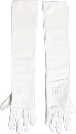 Dolce & Gabbana Embossed Logo Leather Gloves - White