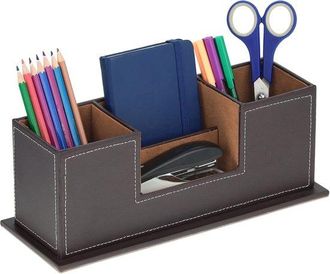 OEM Portal&aacute;pices - Piel Sint&eacute;tica - 4 Compartimentos - Organizador De Escritorio - Negro