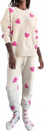 Splendid Fuzzy Sweater Pajama Set In Pink Hearts