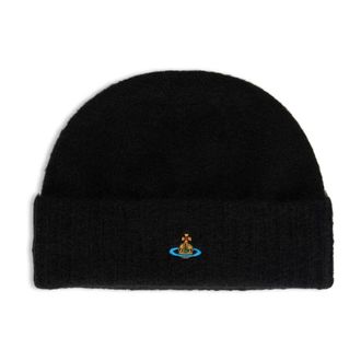 Vivienne Westwood Orb Geborduurde Gebreide Muts - Dames - Hoeden - Zwart - ONE Size - Accessoires