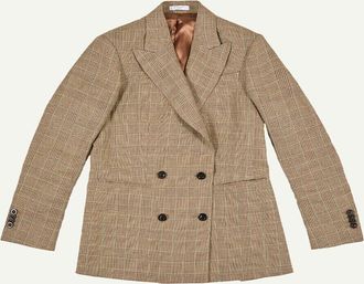 Boglioli Mens Linen Prince of Wales Double-Breasted Sport Coat