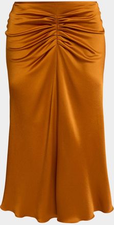 Victoria Beckham Gathered Waist Satin Midi Skirt