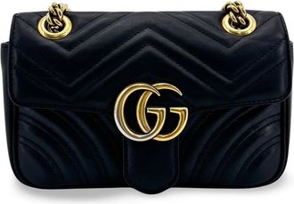 Gucci Gg Marmont Flap Matelasse Leather Black Leather Handbag (Pre-Owned)
