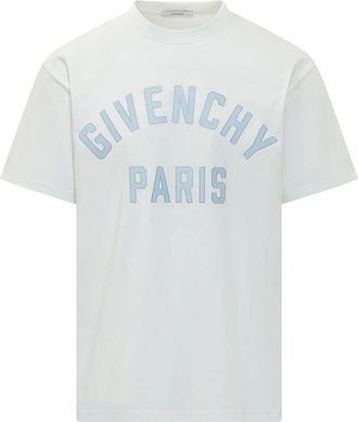 Givenchy Tops, Heren, Wit, L, Katoen, T-shirt van katoen met Parijs-borduurwerk