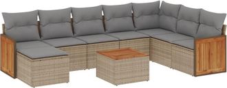 vidaXL Set De Sof&aacute;s De Jard&iacute;n 9 Pzas Con Cojines Rat&aacute;n Sint&eacute;tico Beige Vidaxl