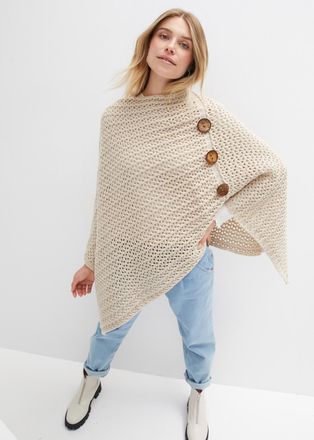 Bonprix Strickponcho BONPRIX, Damen, beige (kieselbeige), Obermaterial: 50% Polyacryl, 50% Polyester, figurumspielend, Pullover Strickponcho, aus Polyacryl un