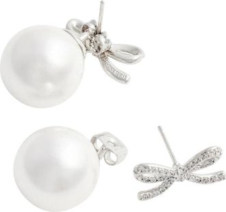Self Portrait Womens Stud Earrings With Bow And Pearl, Metallic